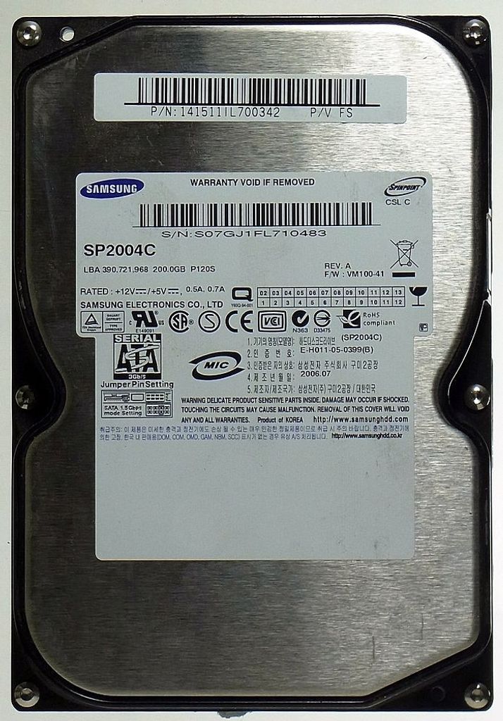 The image shows the top label of a Samsung hard disk drive.