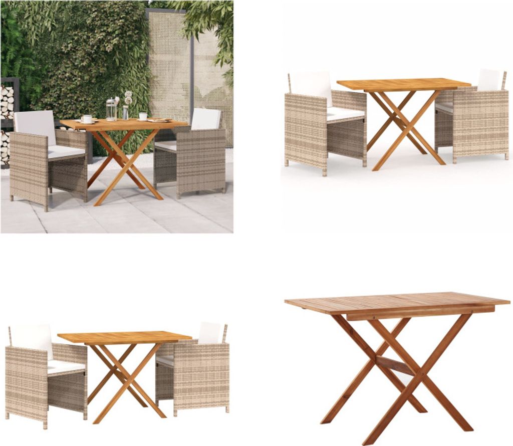 vidaXL 3 tlg. Garten Essgruppe mit Kissen Beige - Garten Essgruppe - Garten Essgruppen - Essgruppe - Outdoor Essgruppe
