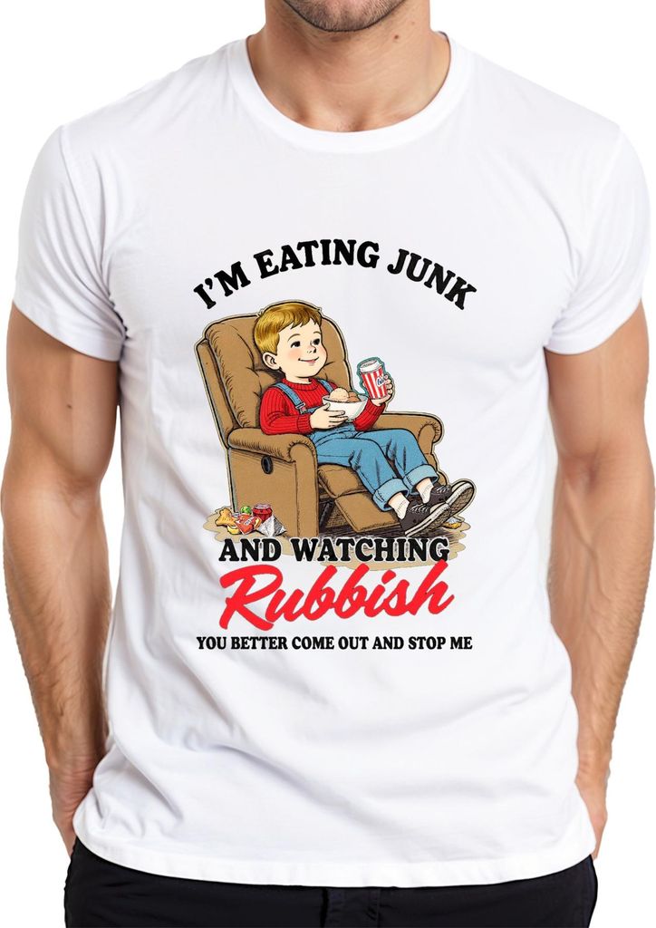I'M EATING JUNK AND WATCHING Rubbish lustig kind filmabend snack Herren T-Shirt, Weiß, 3XL