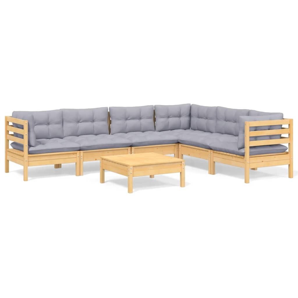 vidaXL 7-tlg. Garten-Lounge-Set mit Grauen Kissen Kiefer Massivholz