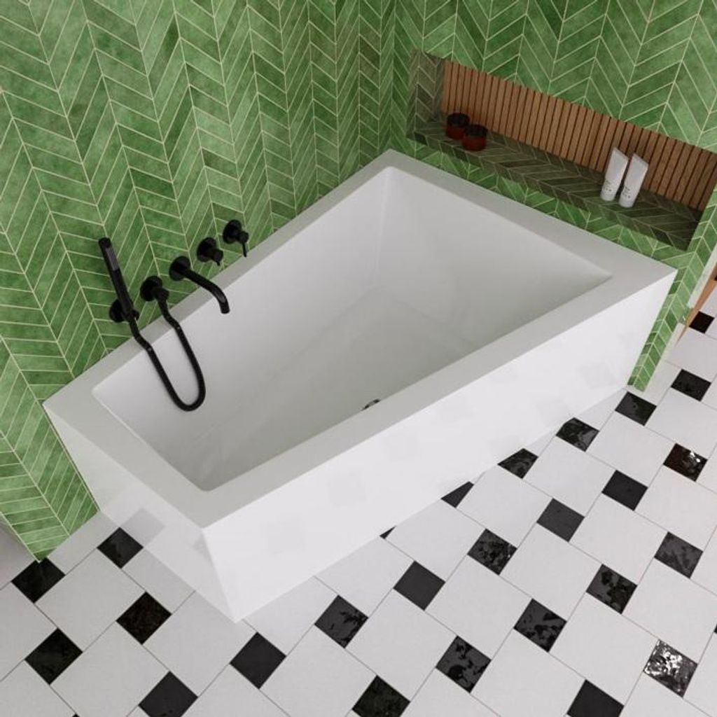 ECOLAM Badewanne Eckbadewanne 180x130 cm rechts Sfera Maxi Duobadewanne für zwei Personen + Schürze Füße Ablauf Acrylwanne Zweisitzerbadewanne