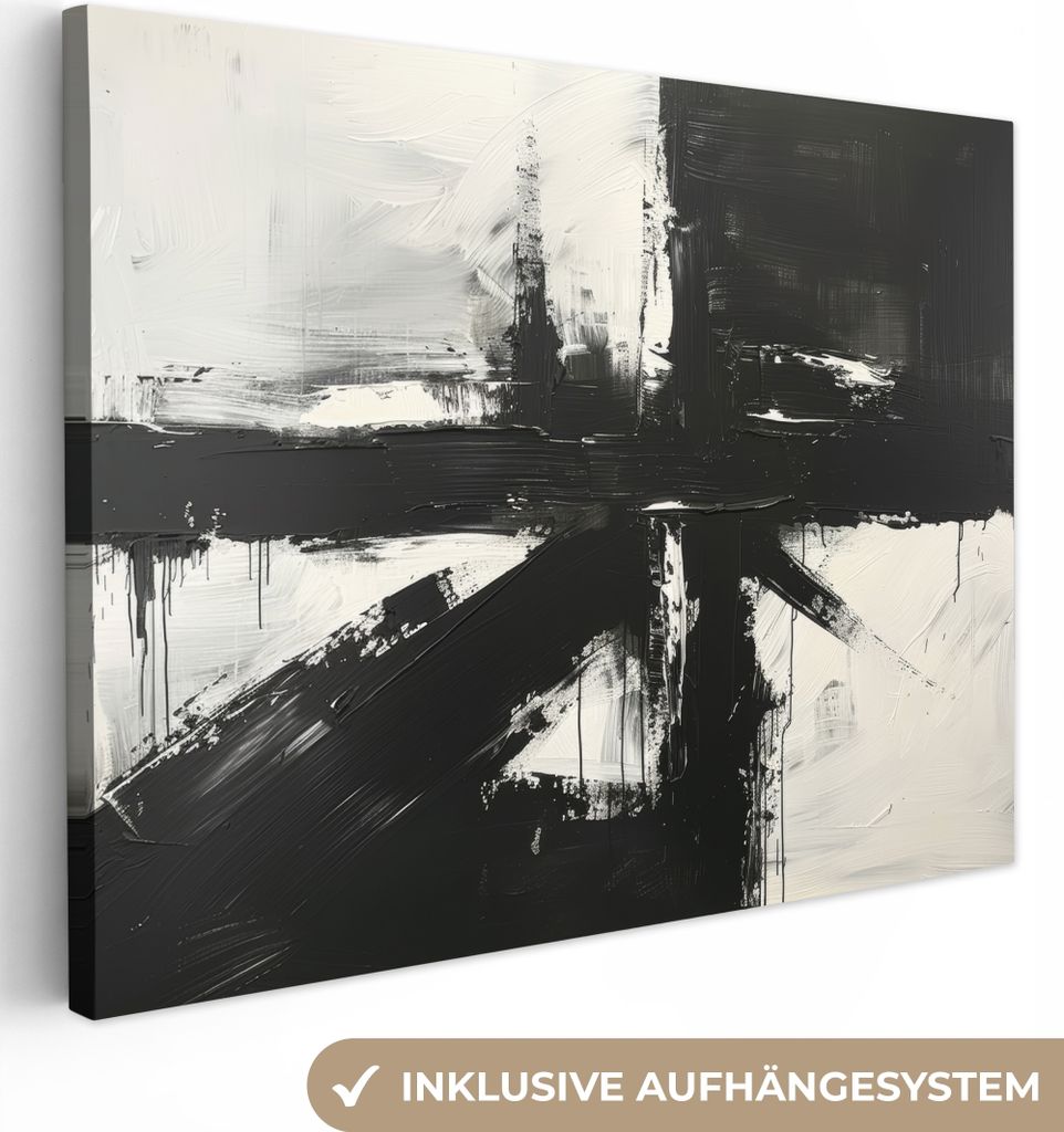 MuchoWow - Leinwandbilder - Modern - Schwarz und weiß - Abstrakt - Kunst, Wandbild, Wanddeko Bilder Wohnzimmer, 80x60 cm