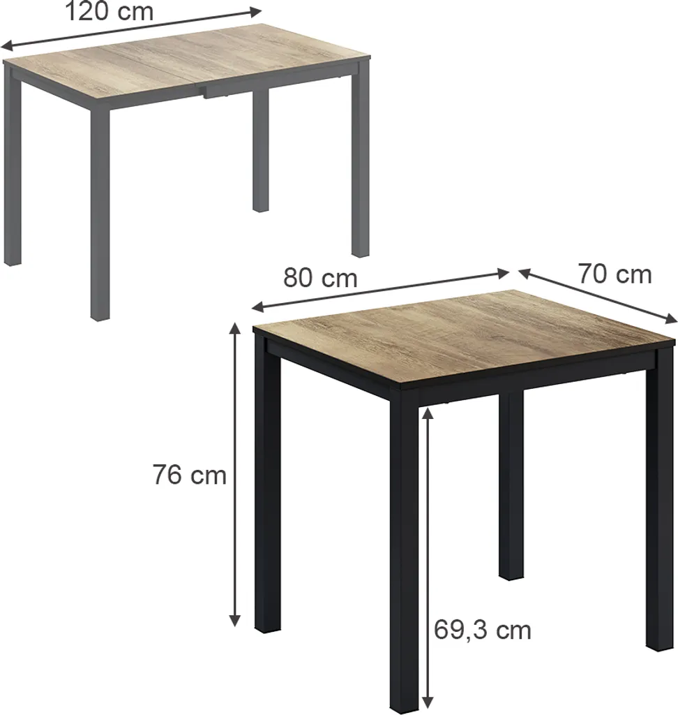Table de repas bois chêne rustique et anthracite gain de place Vicco