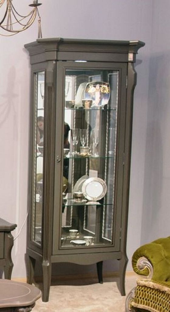 Casa Padrino Luxus Barock Vitrine Grau - Prunkvoller Massivholz Vitrinenschrank mit Glastür und Glasregalen - Handgefertigte Barock Möbel - Edel ...