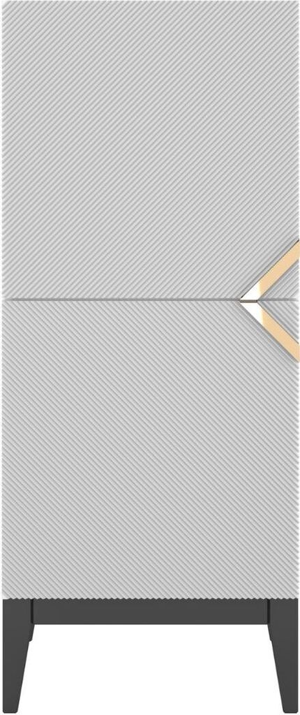 Demi High 2D Kommode Mit Gefrästen Fronten / Massive Buche / Highboard Mit Dekorativen Fronten Und Goldgriffen / 50/120 Cm / Schwarze beine / Weiß