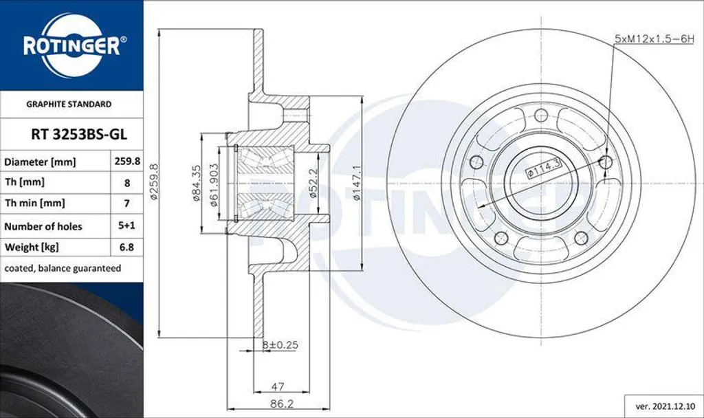 Disque de frein ROTINGER RT 3253BS-GL Graphite Line pour Scenic Megane