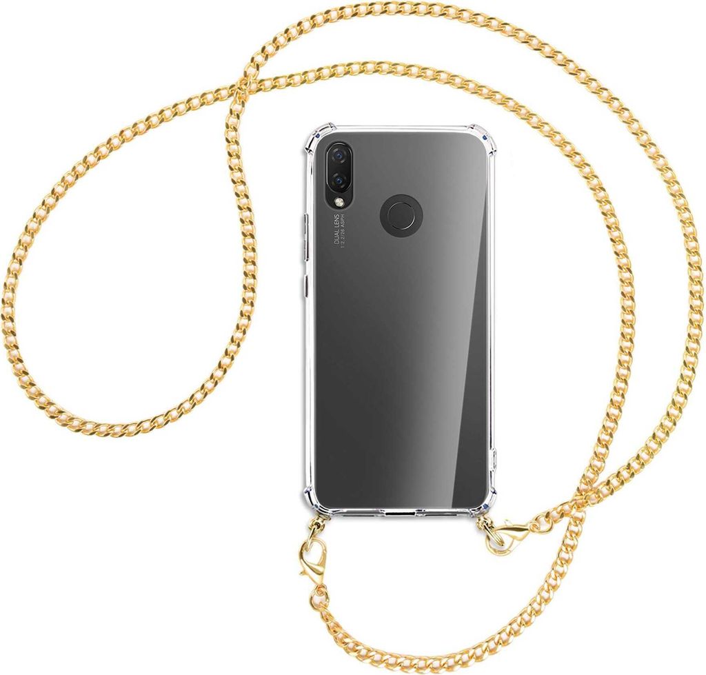 Handykette Backcover-Schutzhülle mit Band (Metall goldfarben) für Huawei P Smart Plus, nova 3 / 3i - goldfarbene Kette