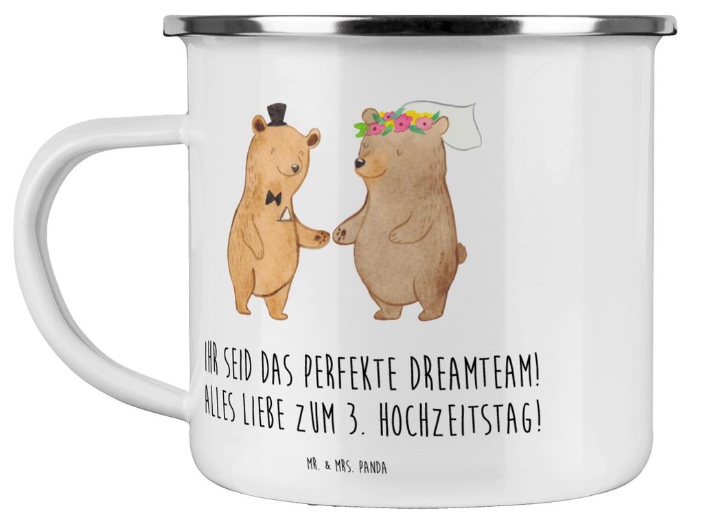 Mr. & Mrs. Panda Emaille Tasse 3. Hochzeitstag Lederhochzeit Dreamteam - Transparent - Geschenk, Haferl, Pott, Heiraten, Hingabe, Teetasse, Hochzei...