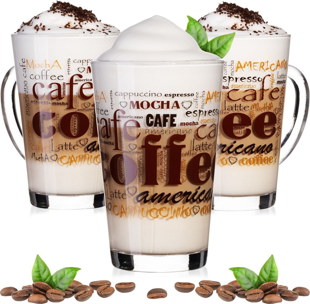 PLATINUX Kaffeegläser mit Motiv max. 350ml Set 3-Teilig aus Produktbild 
