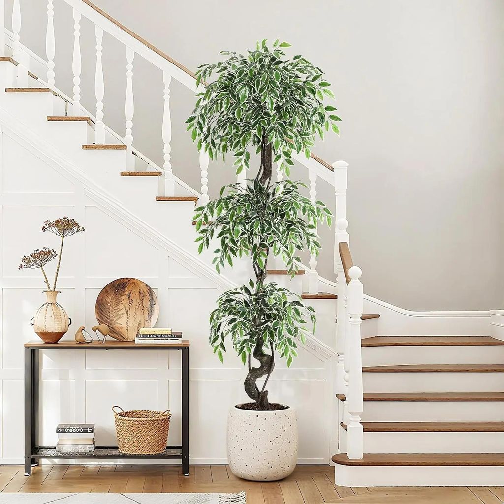 Künstlicher Ficus - Standbaum - Seidenblätter - Bonsai-Stil - Für Außenbereich - Größe 3XL - Milchweiß
