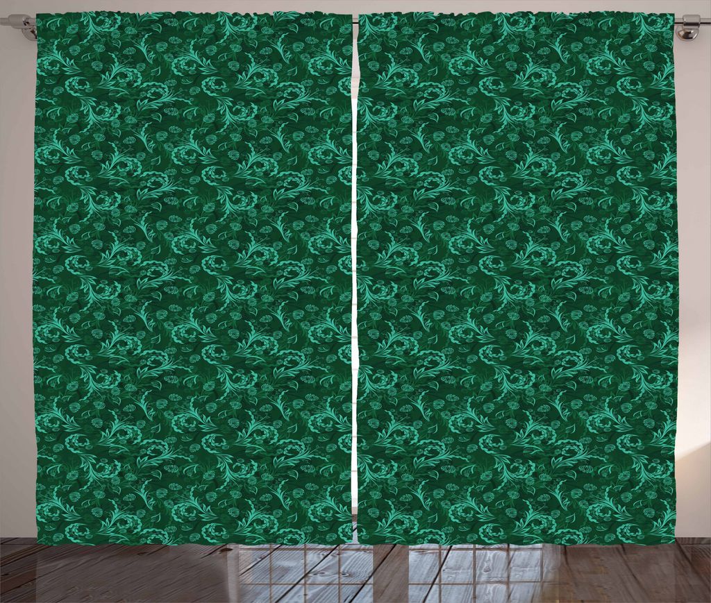 ABAKUHAUS Blumen Rustikaler Vorhang, Blühende lebendige Natur, Wohnzimmer Universalband Gardinen mit Schlaufen und Haken, 280 x 175 cm, Jadegrün ...