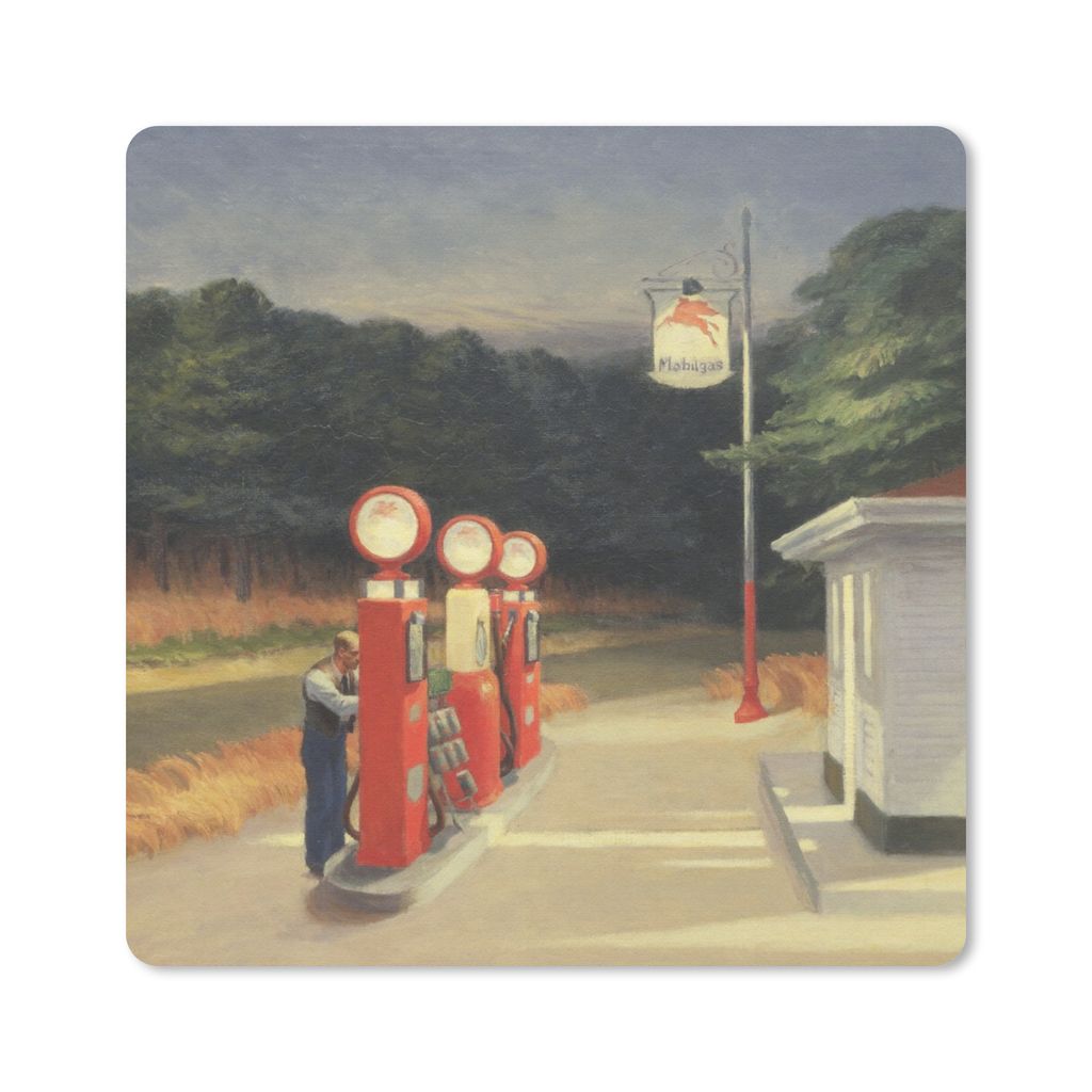 MuchoWow Mauspad Mousepad Benzin - Edward Hopper 20x20 cm - Mousepads - Maus Mat - Pad - Mausunterlage - Desk Mat - Bureauartikeln