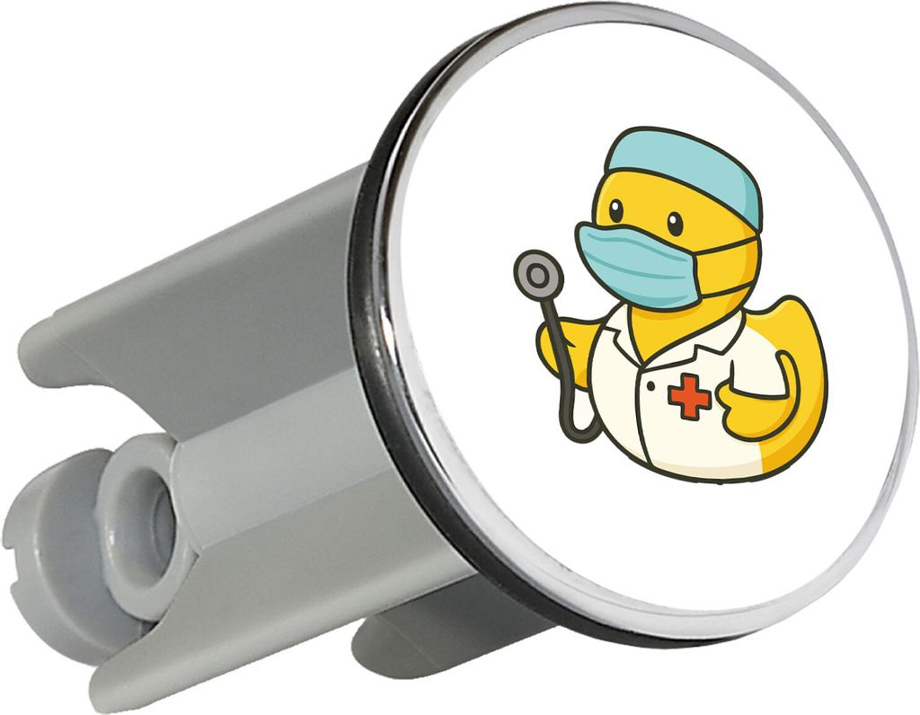 Huuraa Waschbeckenstöpsel Quietscheente Medizin Comic Gummiente 4cm höhenverstellbar Abflussstopfen Geschenkidee