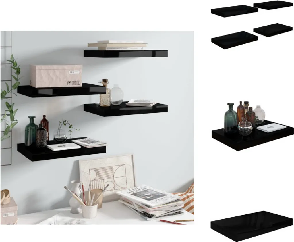 Set 4 Mensole vidaXL in MDF Nero Lucido 40x23cm - Montaggio Facile