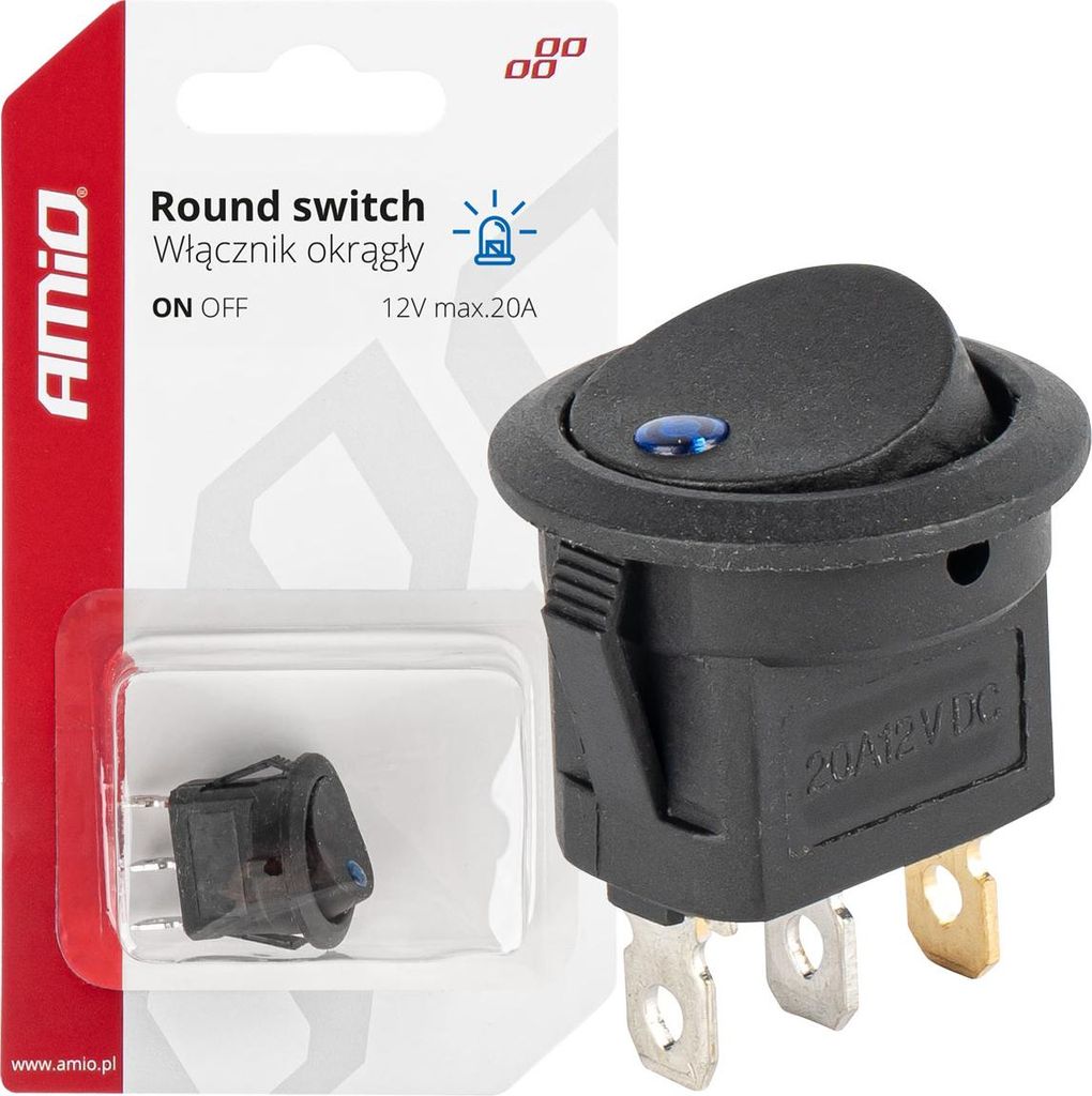 Interruttore rotondo 12V 20A con illuminazione LED blu Immagine del prodotto 