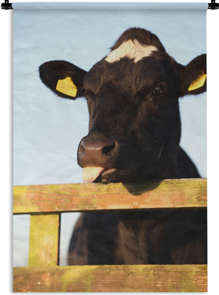 MuchoWow Wandteppich Wandbehang Kuh - Etikett - Zaun 60x90 cm Tapisserie Dekoration Wandtuch - Foto-Teppich - Abwaschbar