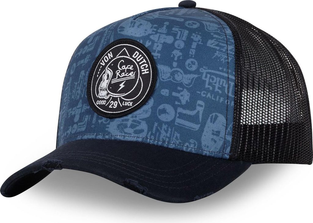 Von Dutch Originals Trucker Cap - Skull Logo Patch Blue