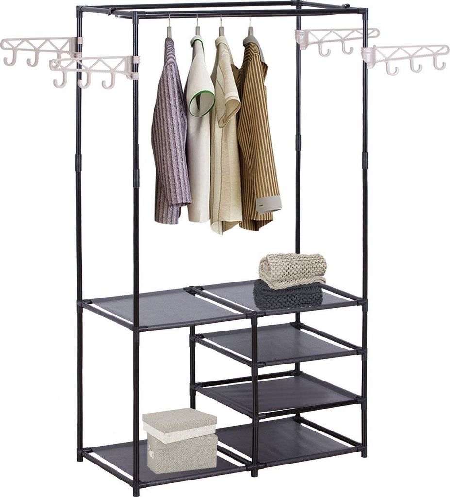 Bolt Edge Kleiderschrank – Aufklappbare Stoff-Garderobe – Metallgestell – Organizer für Schlafzimmer – Schwarz