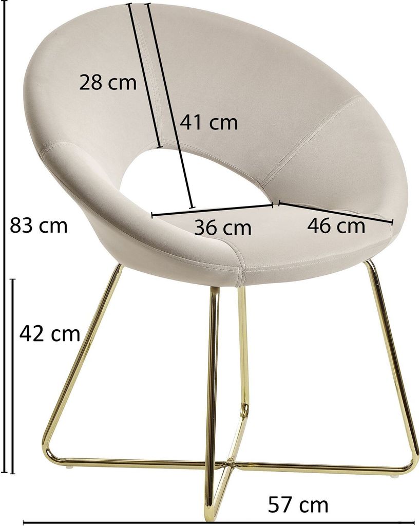 FineBuy Esszimmerstuhl Samt Beige Küchenstuhl mit goldenen Beinen Schalenstuhl Stoff / Metall Design Polsterstuhl Stuhl Esszimmer Gepolstert