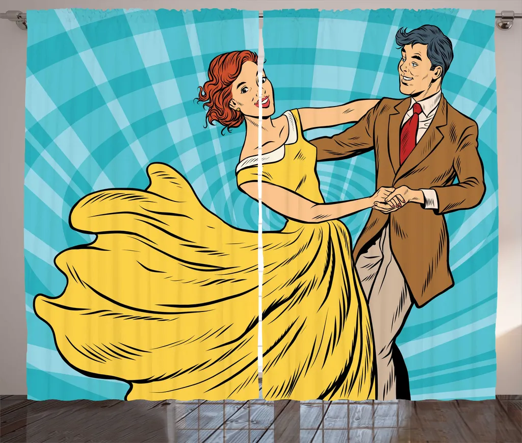 ABAKUHAUS Rideau ruban froncé rustique Danse Couples rétro 280 x 225 cm