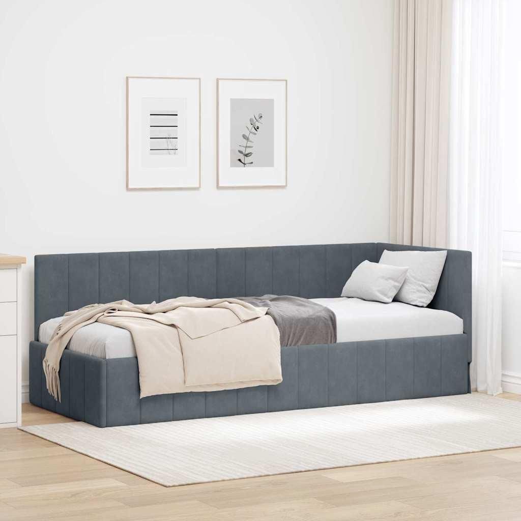 Maison Exclusive - Eckbettgestell mit Kopfteil Dunkelgrau 80 cm x 200 cm Samt