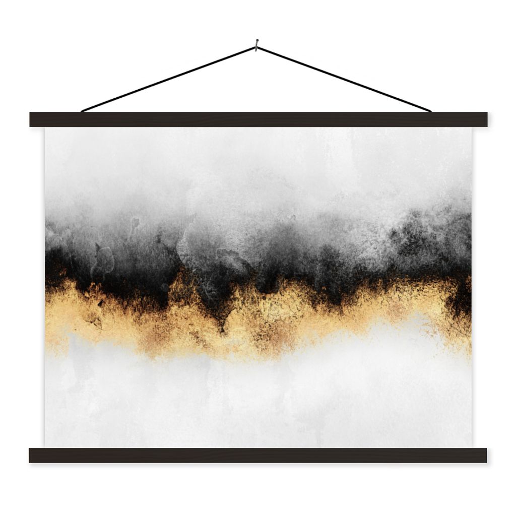 MuchoWow Textilposter Gold - Chic - Abstrakt - Schwarz - Weiß - Luxus 40x30 cm mit schwarzem Rahmen - Dekorationen