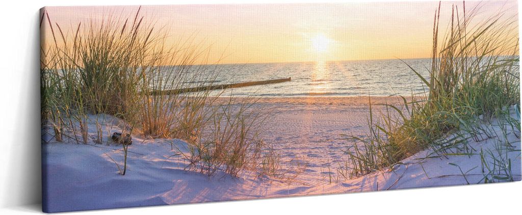 Polnisches Meer - Strand im Sonnenschein – Leinwandbild Wandbild – 125x50 cm – Leinwandbilder – Wandbilder – Schlafzimmer – Flur