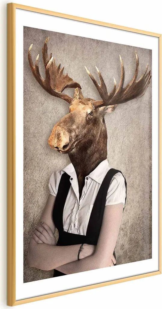 Poster Alce 60x90 cm con Cornice Dorata Elegante - Arredo Casa Chic