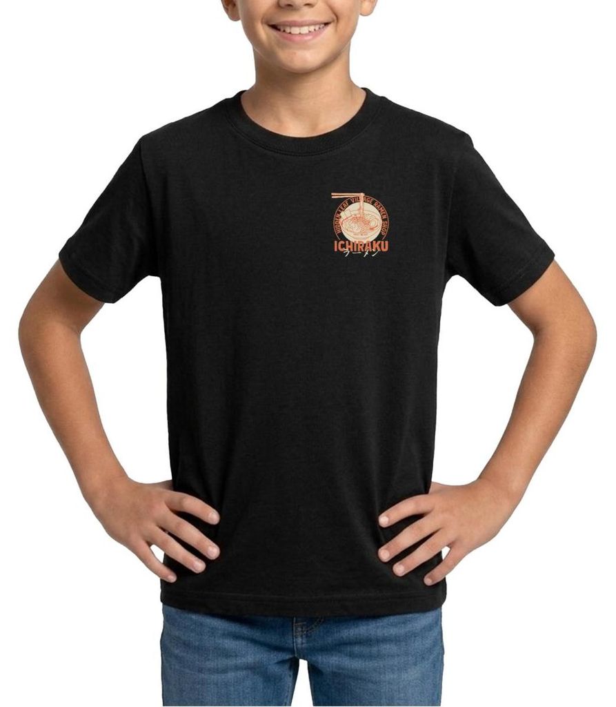 Spreadshirt Naruto Ichiraku Hidden Leaf Village Ramen Logo Teenager T-Shirt, 134/146 (9-11 Jahre), Schwarz