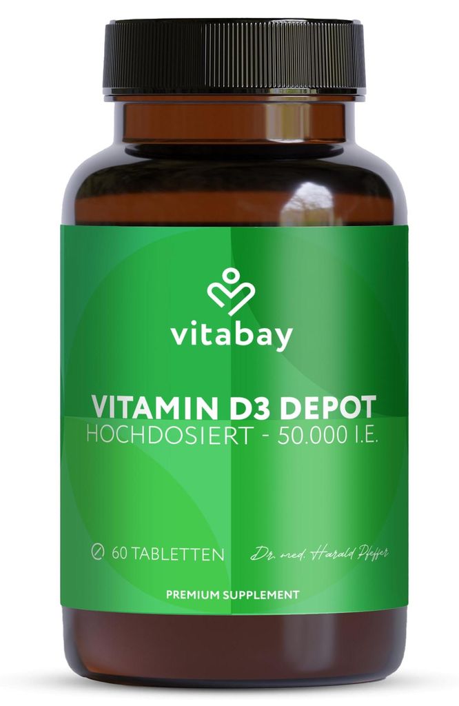 Vitabay Vitamin D3 Depot 50.000 I.E. – 60 vegane Tabletten Produktbild 