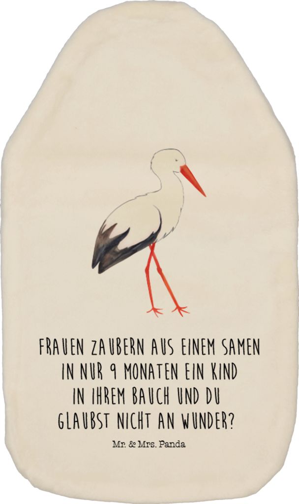 Mr. & Mrs. Panda Wärmekissen Storch - Weiß - Geschenk, Baby, Wärmflasche mit Bezug, Schwangerschaft, Bettflasche, Störche, Kuschelwärmflasche,...
