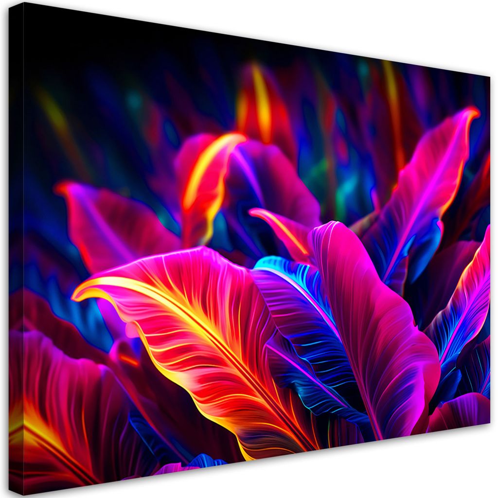 Leinwandbild Neonblätter 100x70 Feeby Bunt bild für die wand bereit zum aufhängen