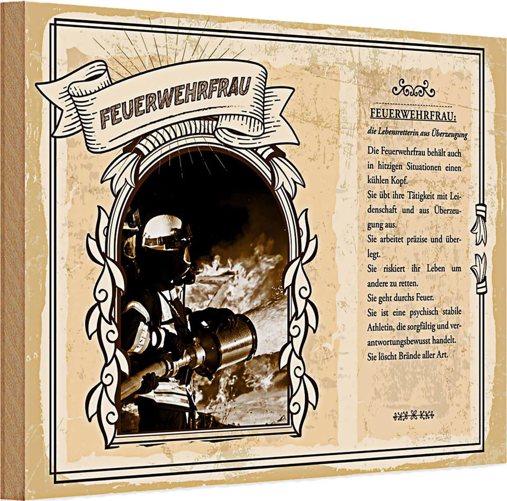 Holzschild Berufe 30x20cm Feuerwehrfrau Lebensretterin Not