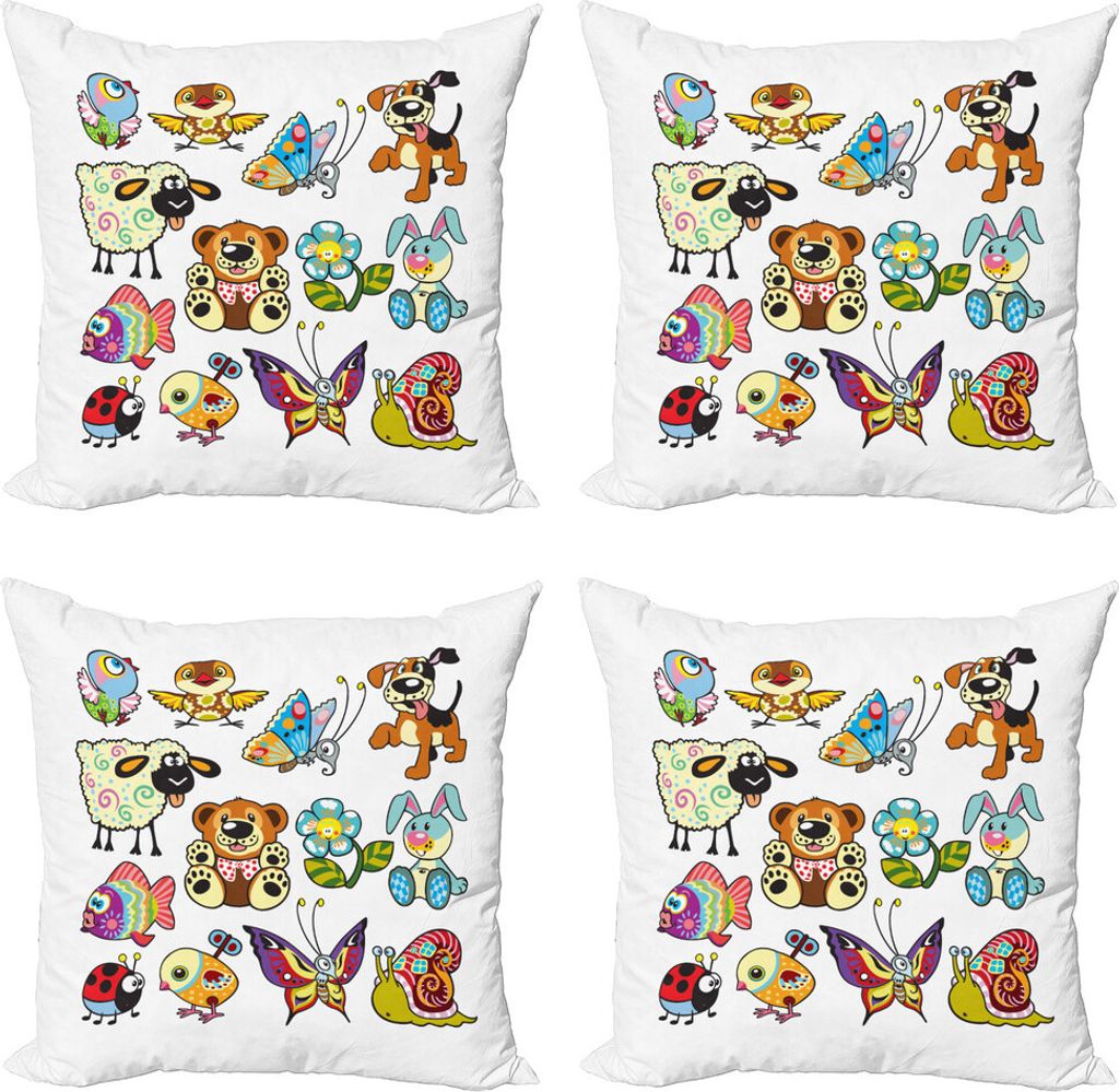 ABAKUHAUS Kindergarten Kissenbezug Set (4 Stück), Kindheit Thema Tiere, Moderner Doppelseitiger Digitaldruck, 50 cm x 50 cm, Mehrfarbig
