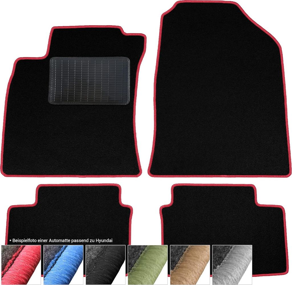 moto-MOLTICO Fußmatten Auto Velours Autoteppiche Schwarz Automatten Set 4-teilig passend für Hyundai Scoupe ab 1993 (Rote - Ziernähte)
