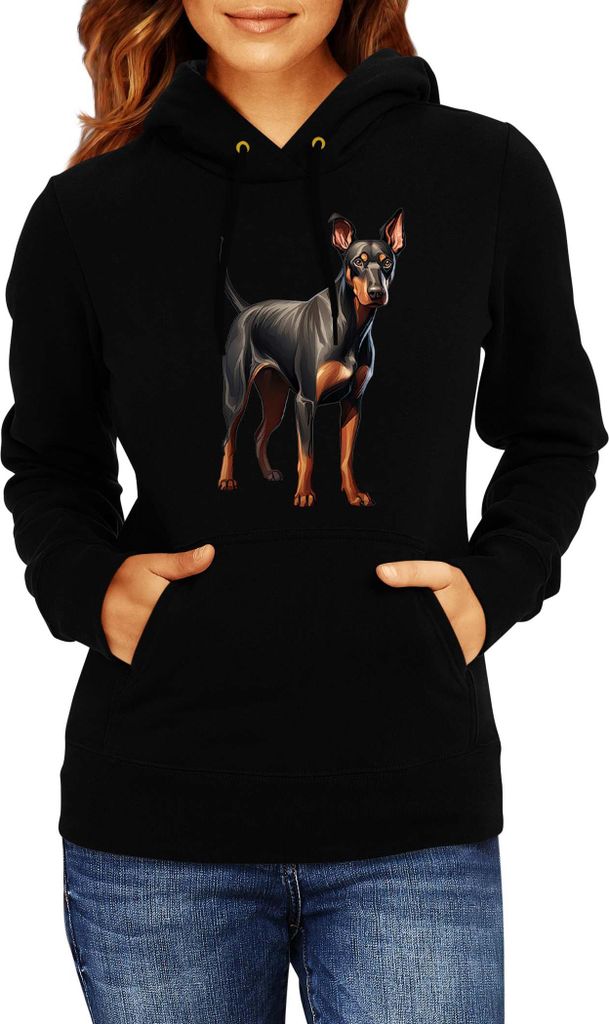 Damen Kapuzenpullover Dogs Breeds Doberman Pinscher Dog Breed 006, Lady S / Schwarz