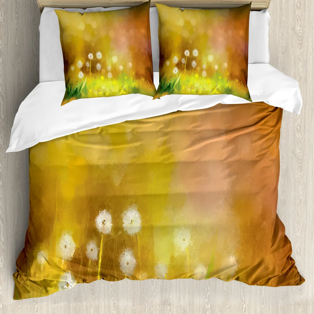 ABAKUHAUS Copripiumino Blume, effetto dipinto a olio, antiacaro, adatto a chi soffre di allergie, con federe, 155 cm x 220 cm - 80 x 80 cm, giallo-verde