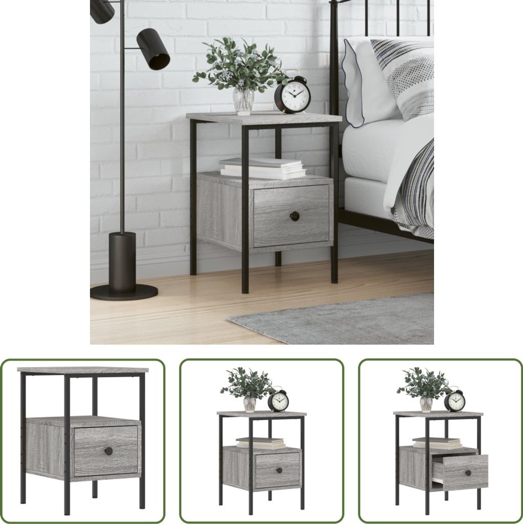 The Living Store Nachttisch Grau Sonoma-Eiche 34x36x50 cm Produktbild 