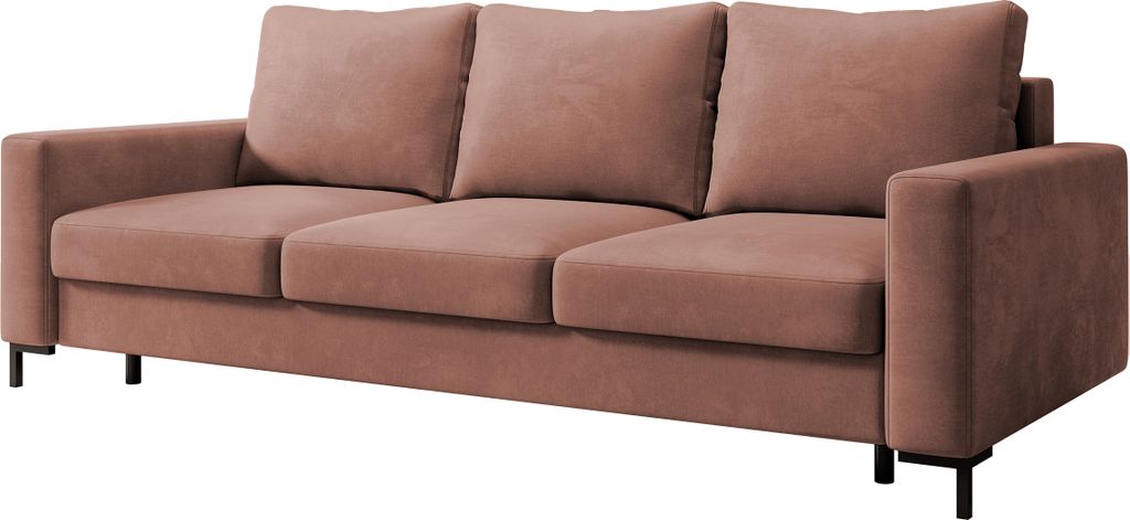 Selsey Mokpeo - 3-Sitzer Sofa mit Schlaffunktion, Bettkasten, Easy-Clean-Veloursbezug in Rosa