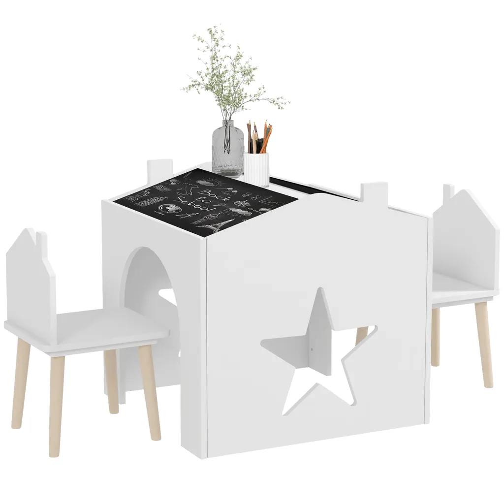 Bureau enfant avec 2 chaises et tableau noir pour dessin de 3 à 8 ans