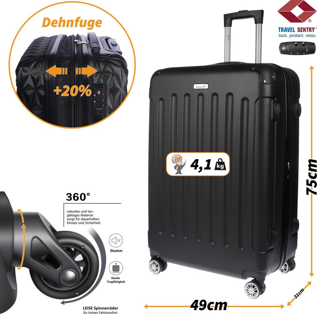 Großer XL Koffer Reisekoffer Hartschalenkoffer Reisen TSA Produktbild 