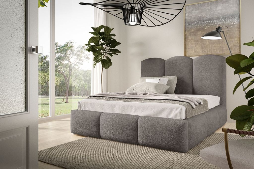 Doppelbett ROLANDA, gepolstert, 140x200 cm, grau