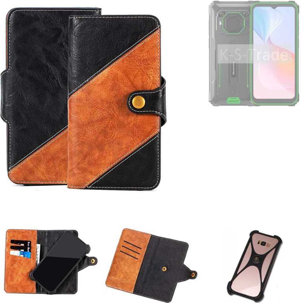 K-S-Trade Handyhülle Schutzhülle Bookstyle Case Wallet-Case kompatibel mit Blackview BV6200 Pro Handy Cover Bumper Klapphülle schwarz hellbraun 1x