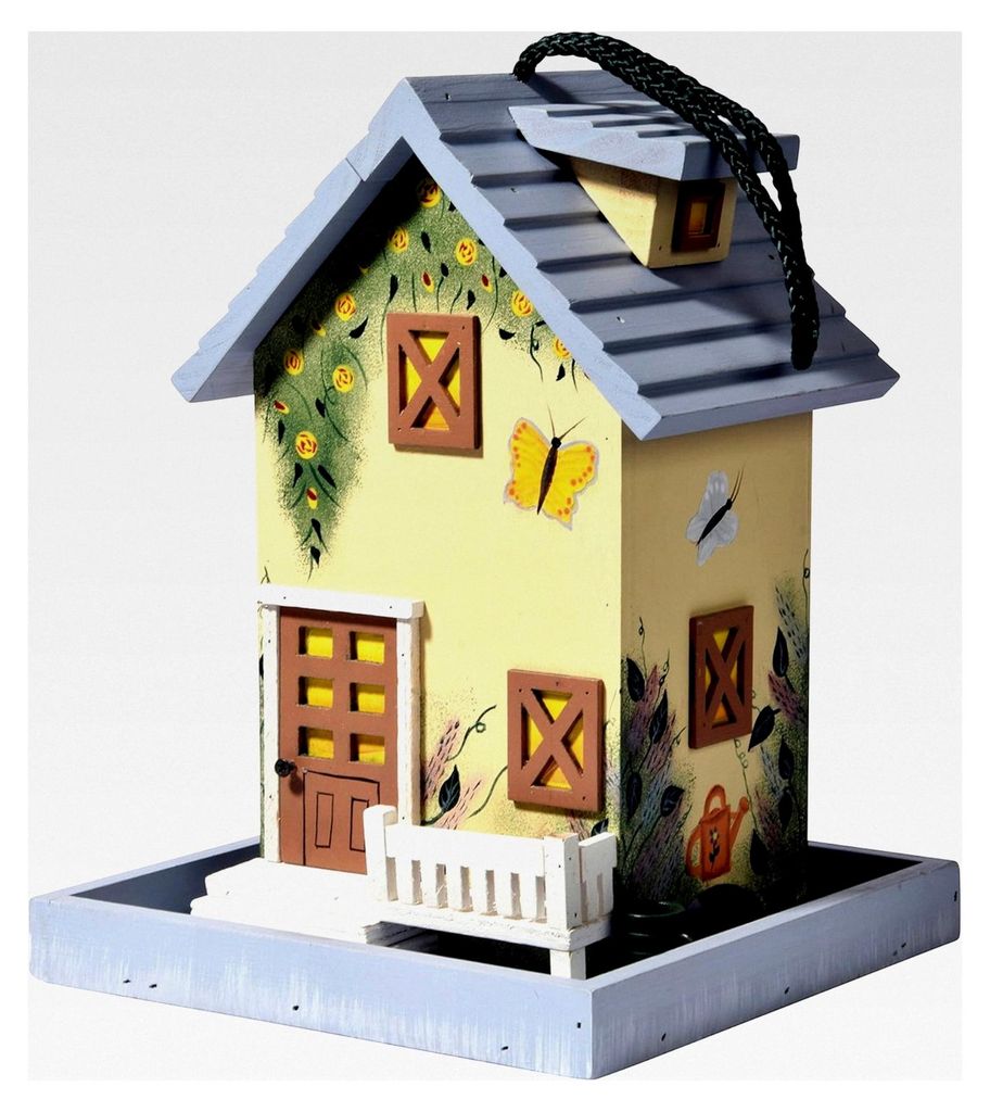 Buntes Vogelfutterhaus Summer - Hängendes Vogelhaus im Western-Stil - Kleine Vogelvilla aus Holz - Vogelfutterstation mit Futtersilo - 18 x 18 x 2...