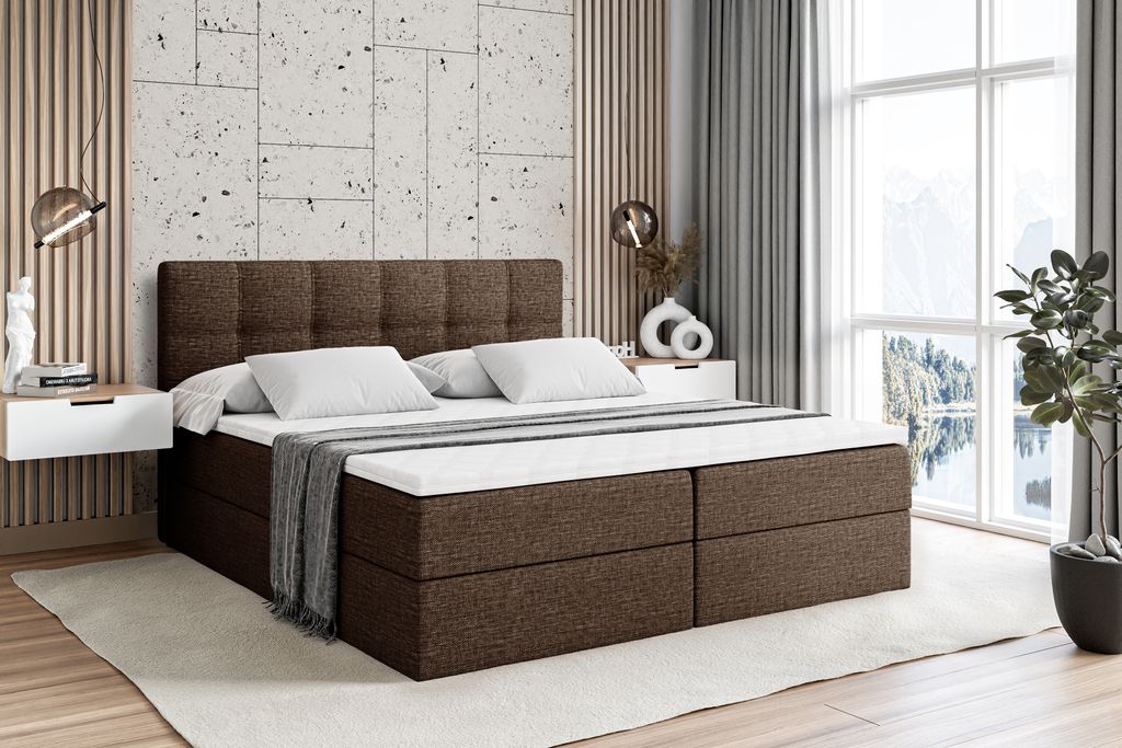 ALTDECOR Boxspringbett mit H3-Matratze (20 cm hoch) mit Bonellfederung + PUR, Topper (4 cm hoch), Polsterbett mit Kopfteil und Bettkasten MARCE 200...