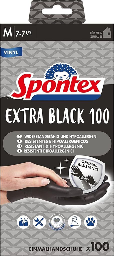 SPONTEX Extra Black Einmalhandschuhe aus Vinyl, ungepudert Produktbild 5