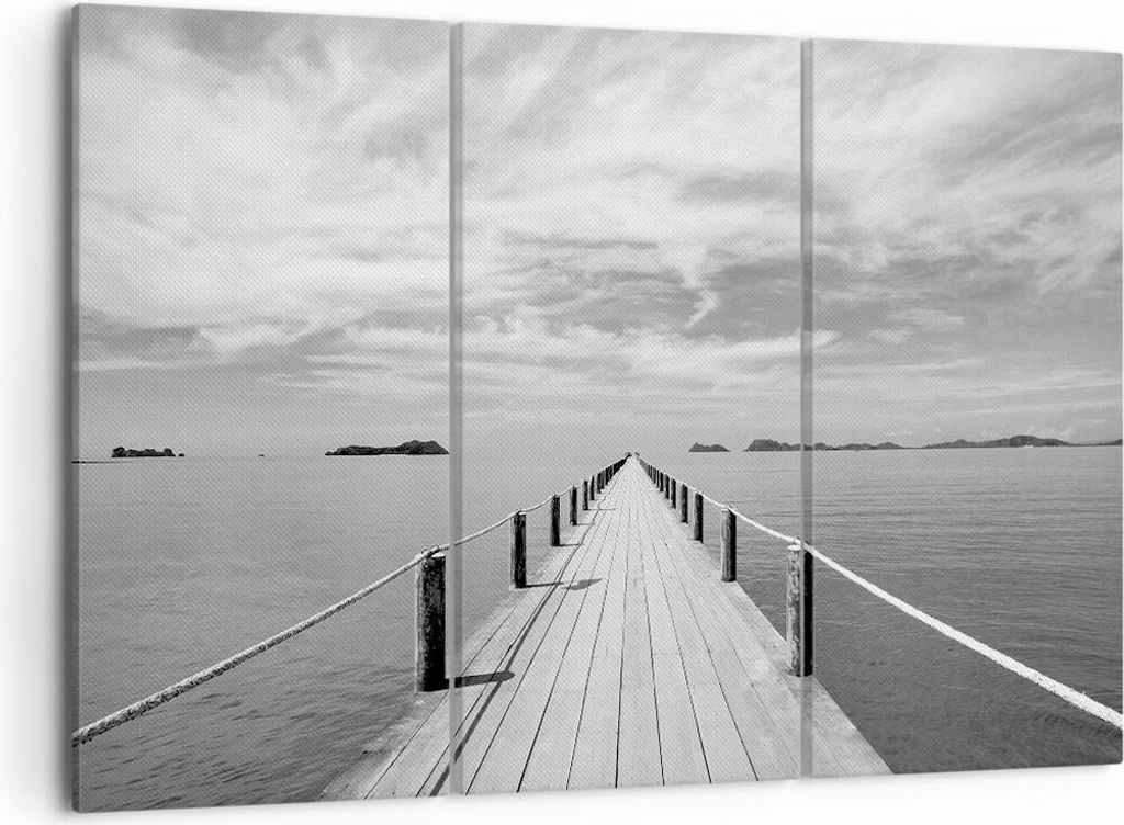 Bild auf Leinwand - Leinwandbild - 3 Teile - Holz Brücke Meer - 105x70cm - Wand Bild - Wanddeko - Wandbilder - Leinwanddruck - Bilder - Wanddekora...