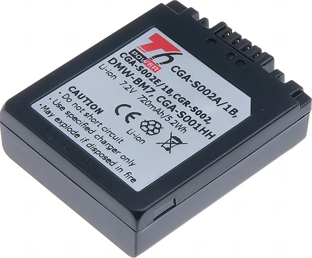 Batteria T6 Power per Panasonic Lumix DMC-FZ10EG-S, Li-Ion, 7,2 V, 720 mAh (5,2 Wh), grigio - 2