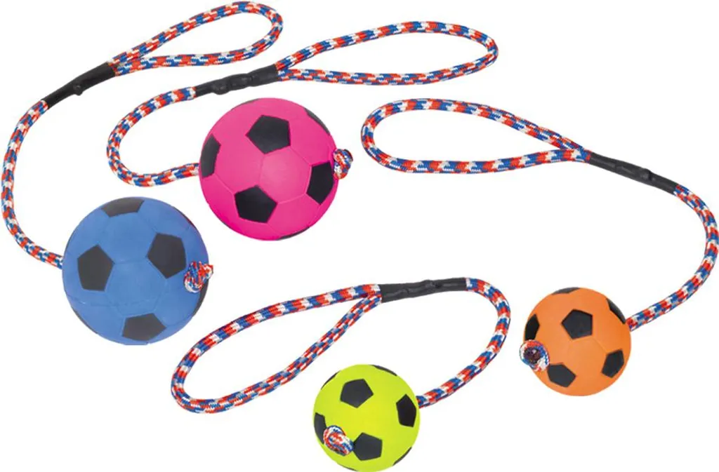 Gioco Cane Palla Calcio Gommapiuma 6,3 cm Nobby Corda Colori Vari