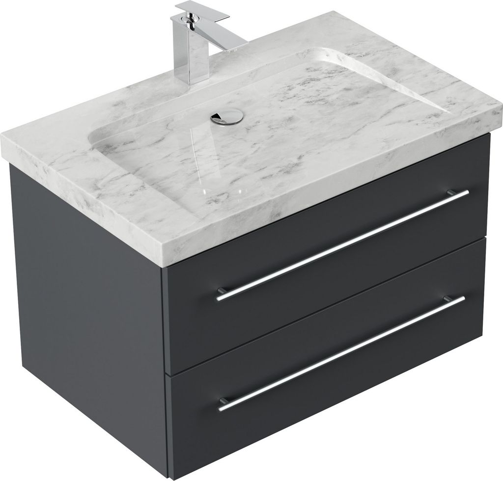Badmöbel Marmor Carrara White YAMO 75 cm 1 Hahnloch Produktbild 